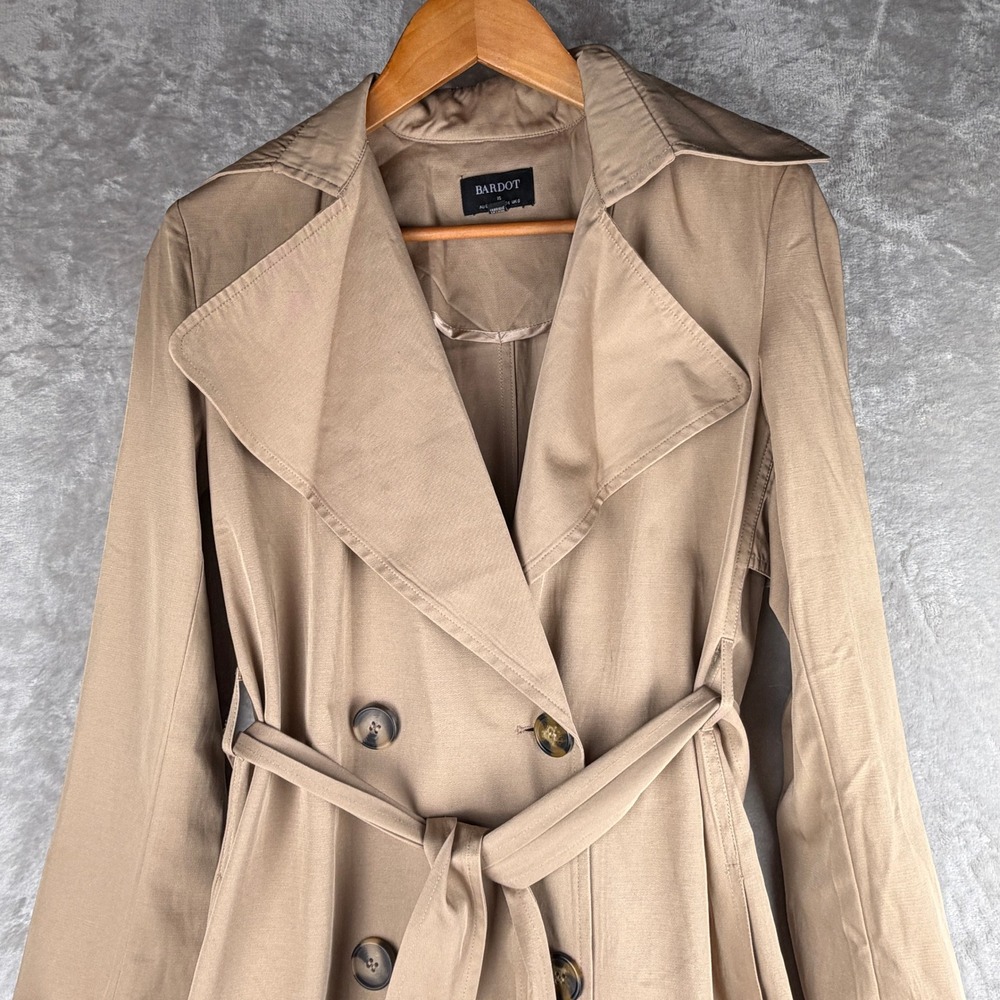 Bardot Womens Tan Double Breasted Belted Trench Coat Khaki XS Longline Jacket‎